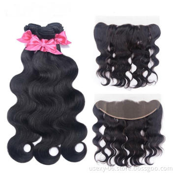 Usexy Wholesale Brazilian Hair Bundles Body Wave Human Hair Weave Bundles With Swiss Lace Frontal